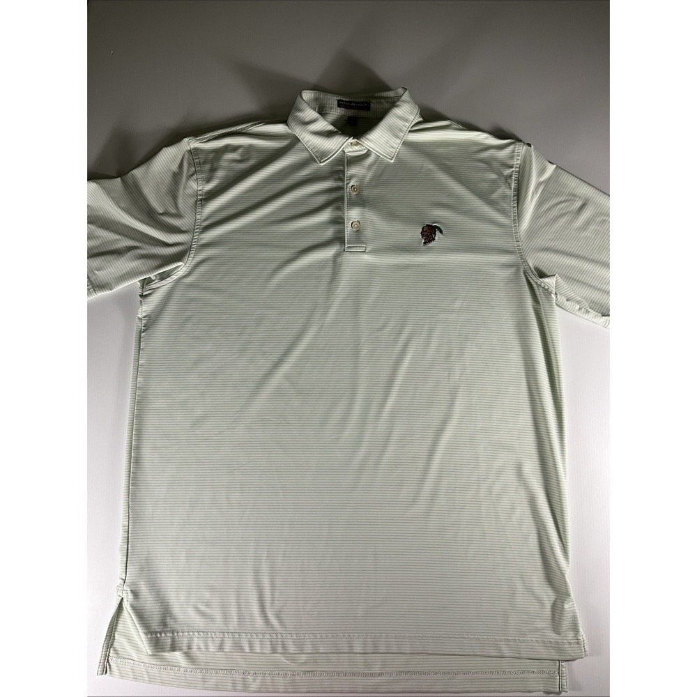 Peter Millar Summer Comfort Men' Size L Green/White Striped Golf Polo